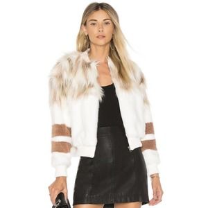 NBD Revolve Bella faux fur zip up moto bomber Teddy jacket Size XXS Vegan